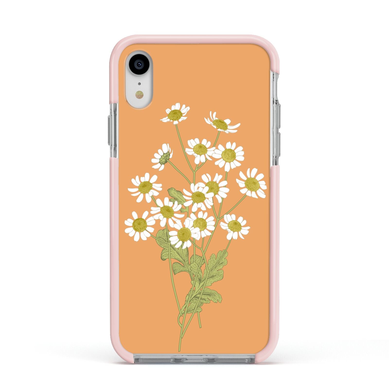 Daisies Apple iPhone XR Impact Case Pink Edge on Silver Phone
