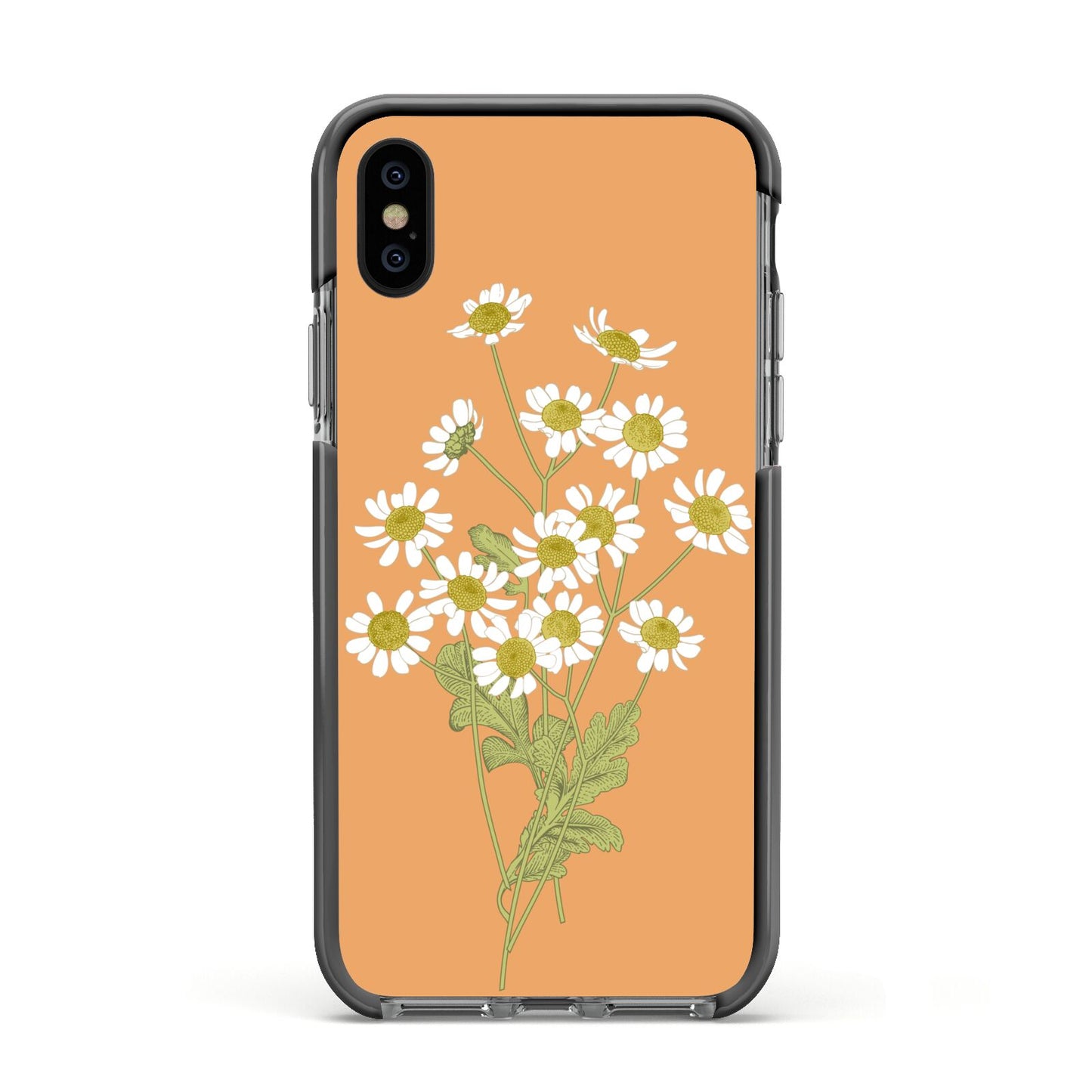 Daisies Apple iPhone Xs Impact Case Black Edge on Black Phone