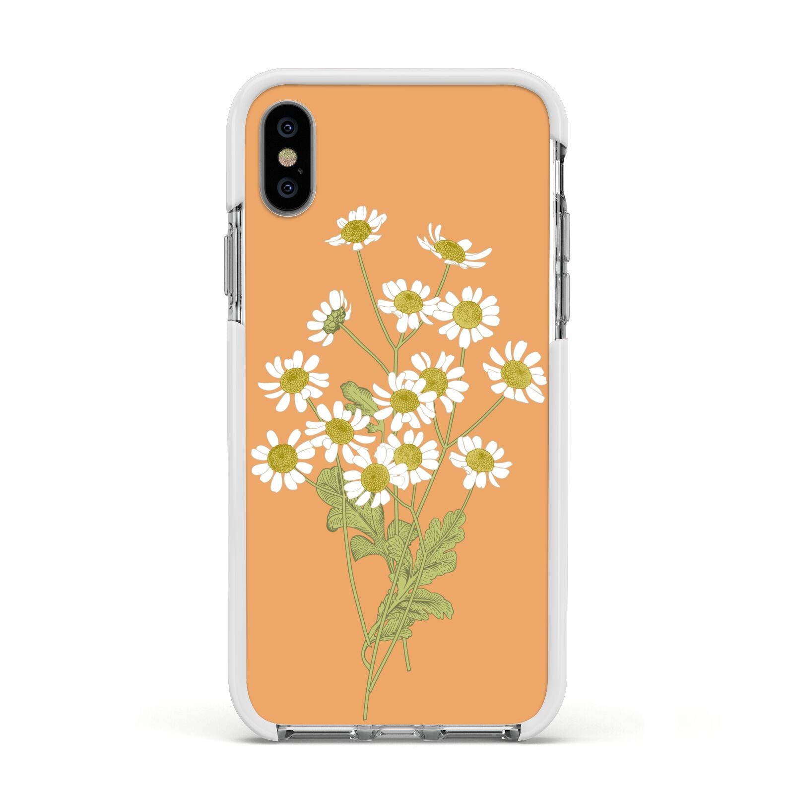 Daisies Apple iPhone Xs Impact Case White Edge on Silver Phone