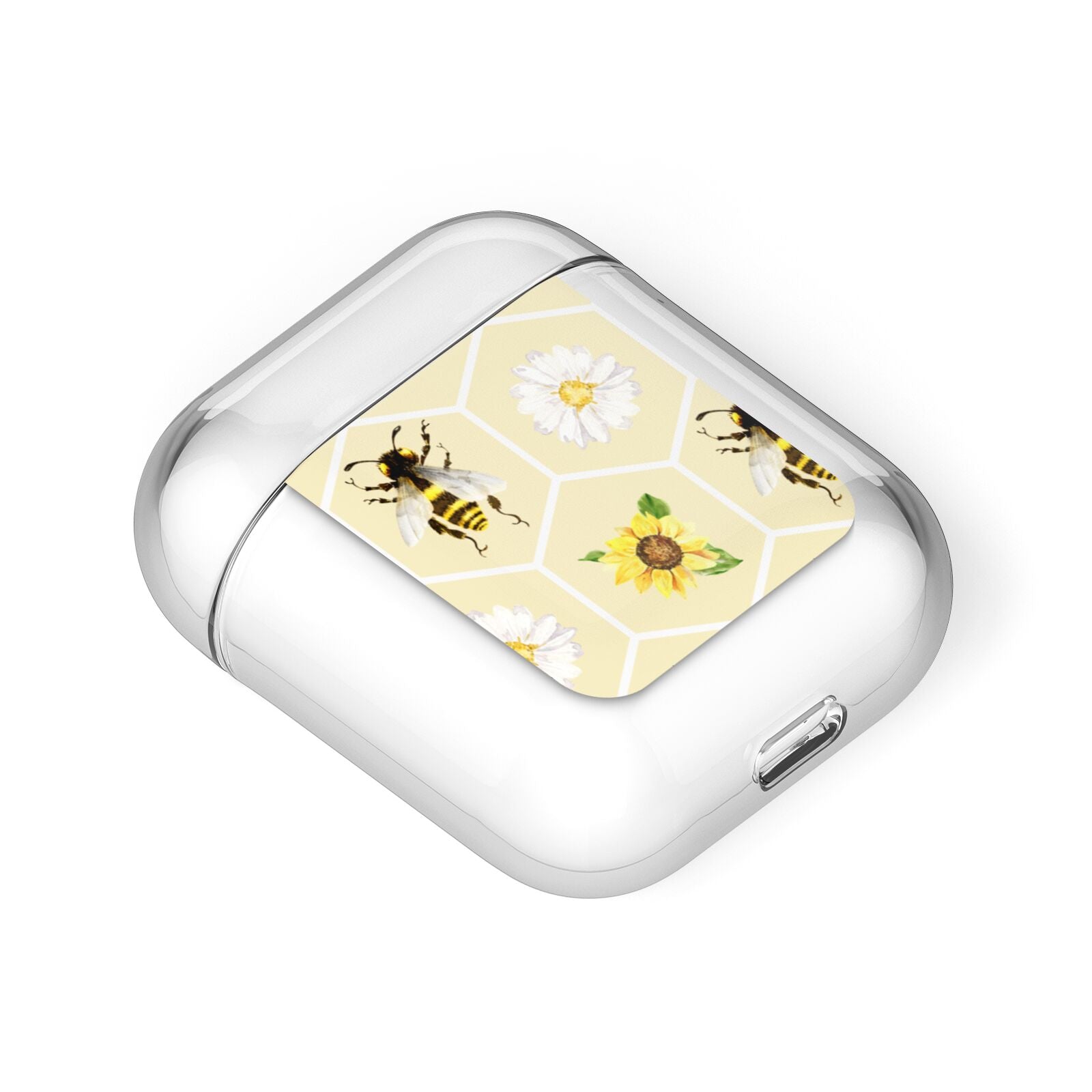 Daisies Bees and Sunflowers AirPods Case Laid Flat