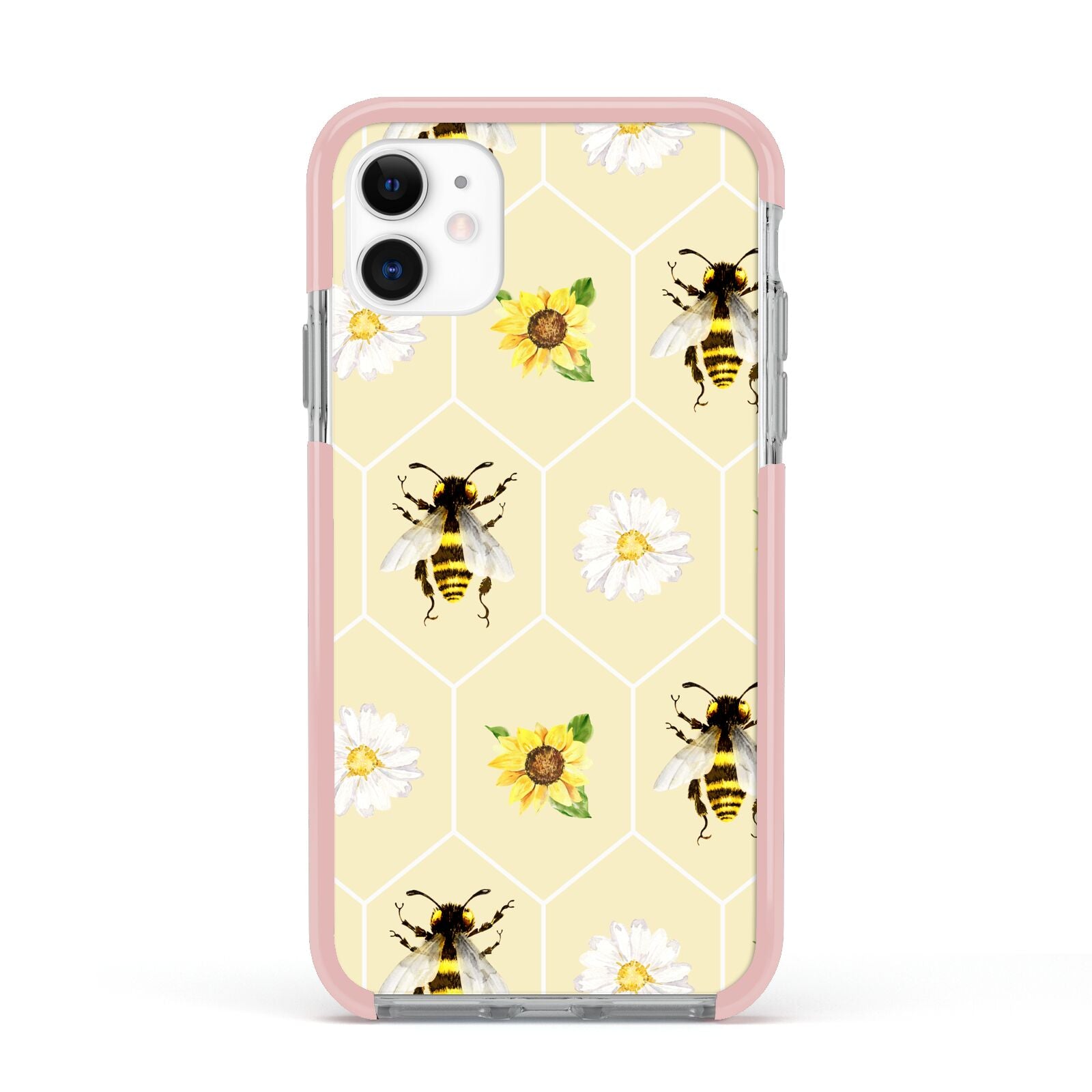 Daisies Bees and Sunflowers Apple iPhone 11 in White with Pink Impact Case