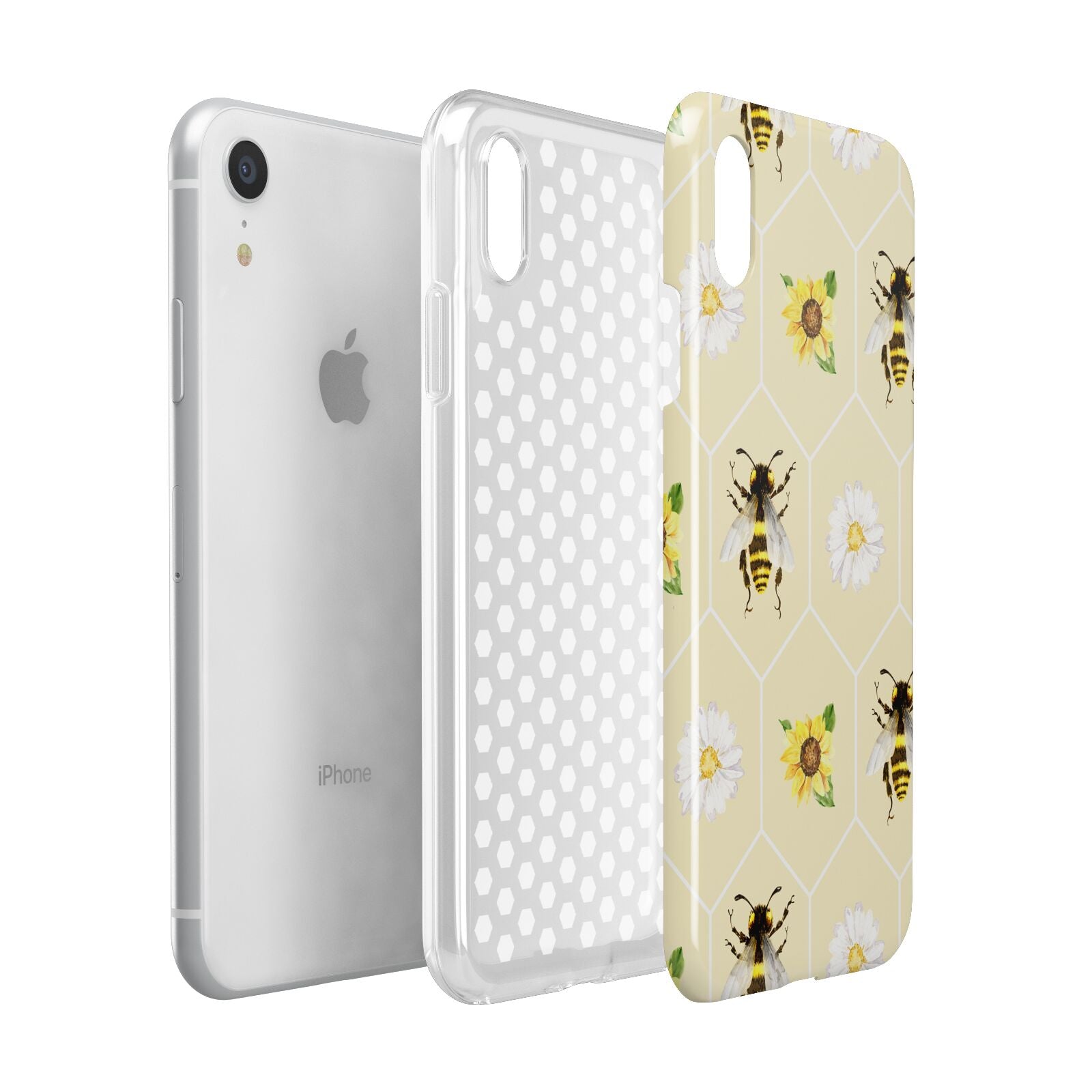 Daisies Bees and Sunflowers Apple iPhone XR White 3D Tough Case Expanded view
