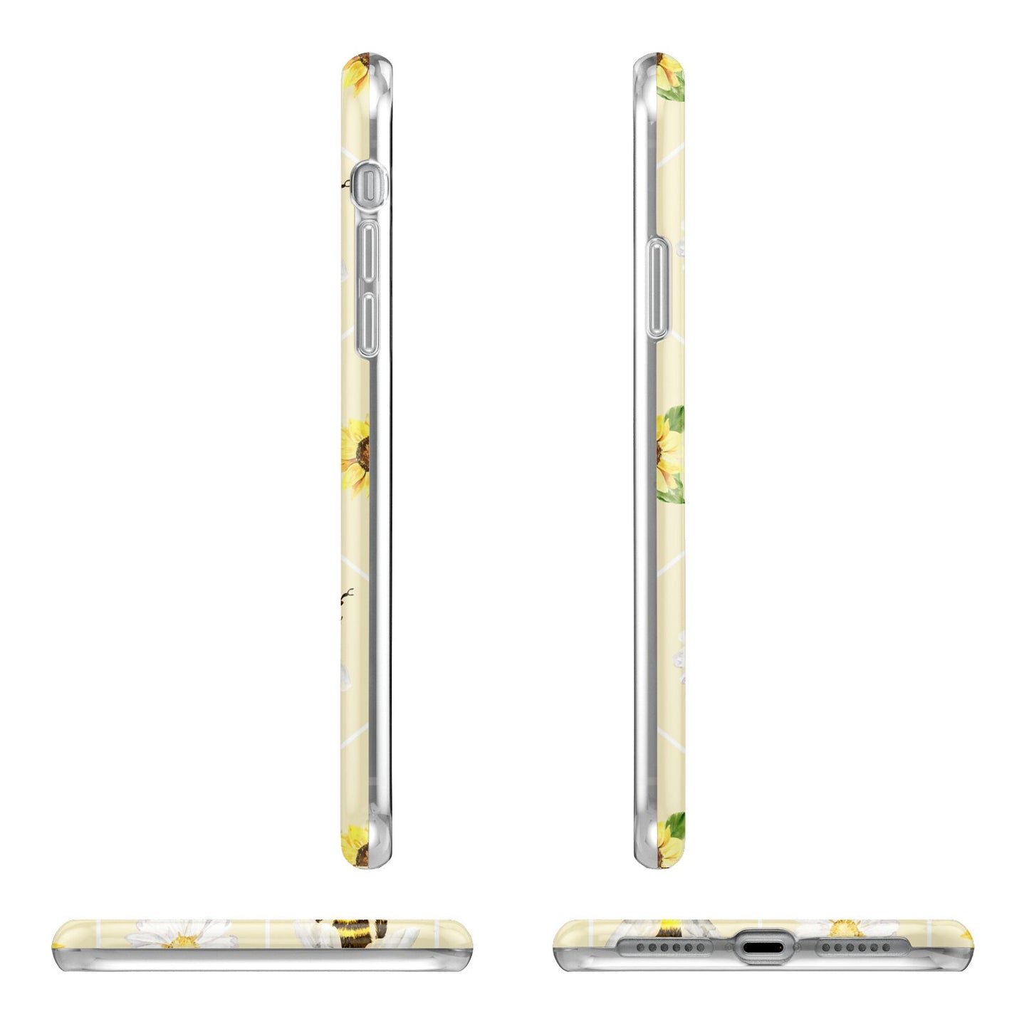 Daisies Bees and Sunflowers Apple iPhone XR in White with 3D Wrap Tough Case Alternative Image Angles