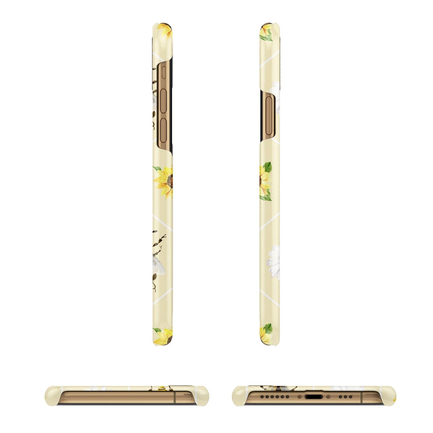 Daisies Bees and Sunflowers Apple iPhone Xs 3D Wrap Snap Case Angled Images