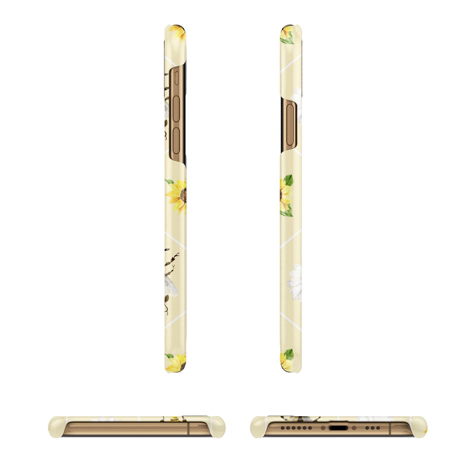 Daisies Bees and Sunflowers Apple iPhone Xs 3D Wrap Snap Case Angled Images