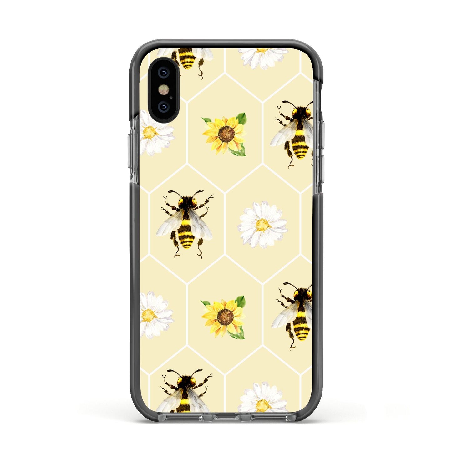 Daisies Bees and Sunflowers Apple iPhone Xs Impact Case Black Edge on Black Phone