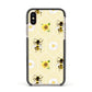 Daisies Bees and Sunflowers Apple iPhone Xs Impact Case Black Edge on Gold Phone