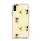 Daisies Bees and Sunflowers Apple iPhone Xs Impact Case Pink Edge on Silver Phone