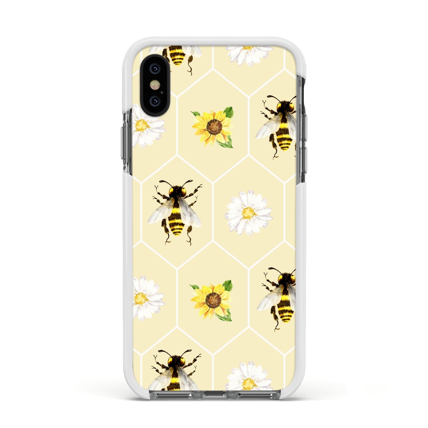 Daisies Bees and Sunflowers Apple iPhone Xs Impact Case White Edge on Black Phone