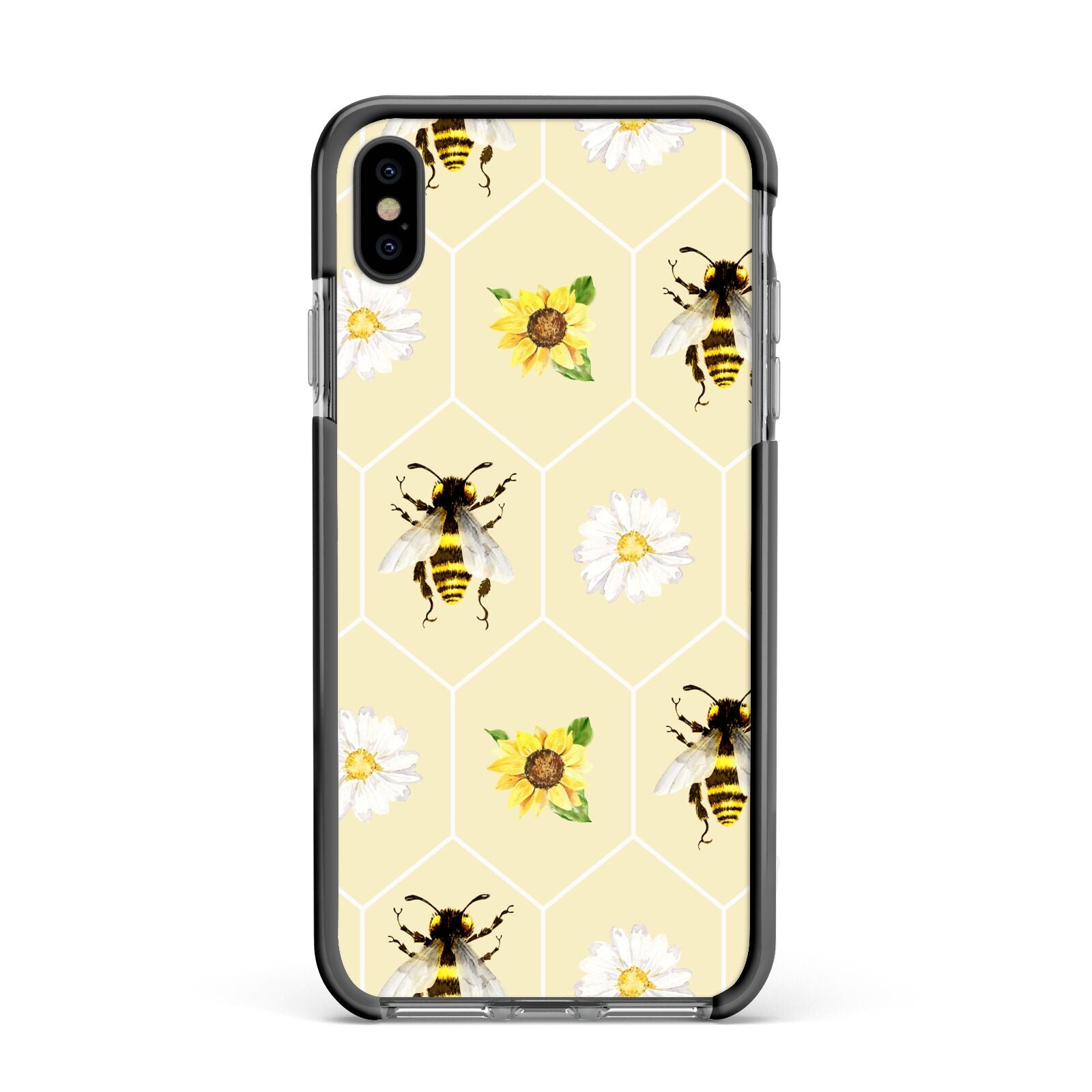 Daisies Bees and Sunflowers Apple iPhone Xs Max Impact Case Black Edge on Black Phone