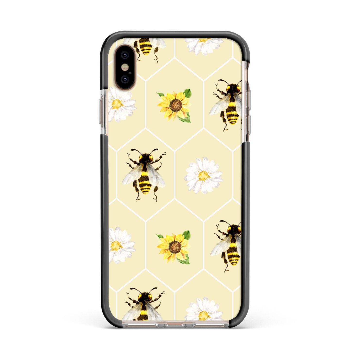 Daisies Bees and Sunflowers Apple iPhone Xs Max Impact Case Black Edge on Gold Phone