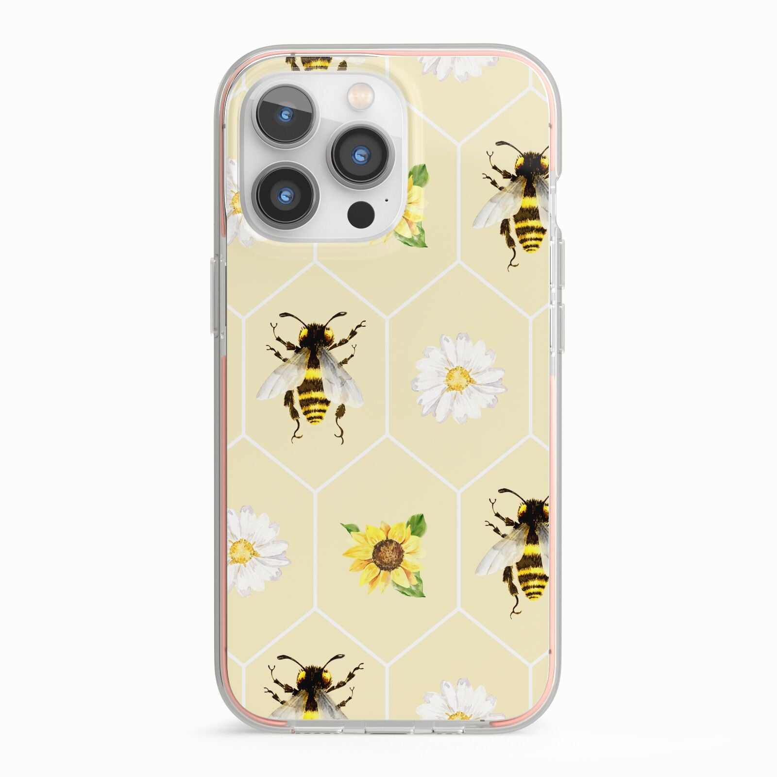 Daisies Bees and Sunflowers iPhone 13 Pro TPU Impact Case with Pink Edges