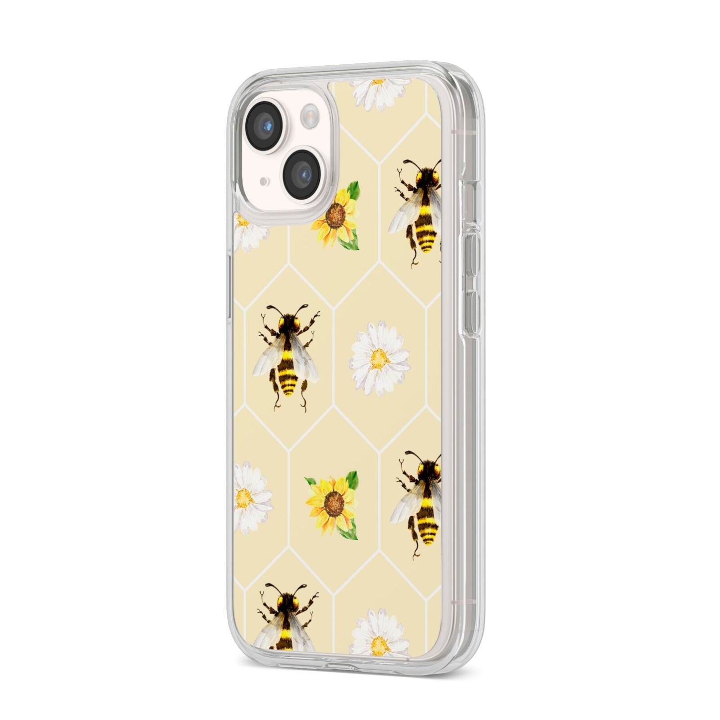 Daisies Bees and Sunflowers iPhone 14 Clear Tough Case Starlight Angled Image