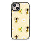 Daisies Bees and Sunflowers iPhone 14 Plus Black Impact Case on Silver phone
