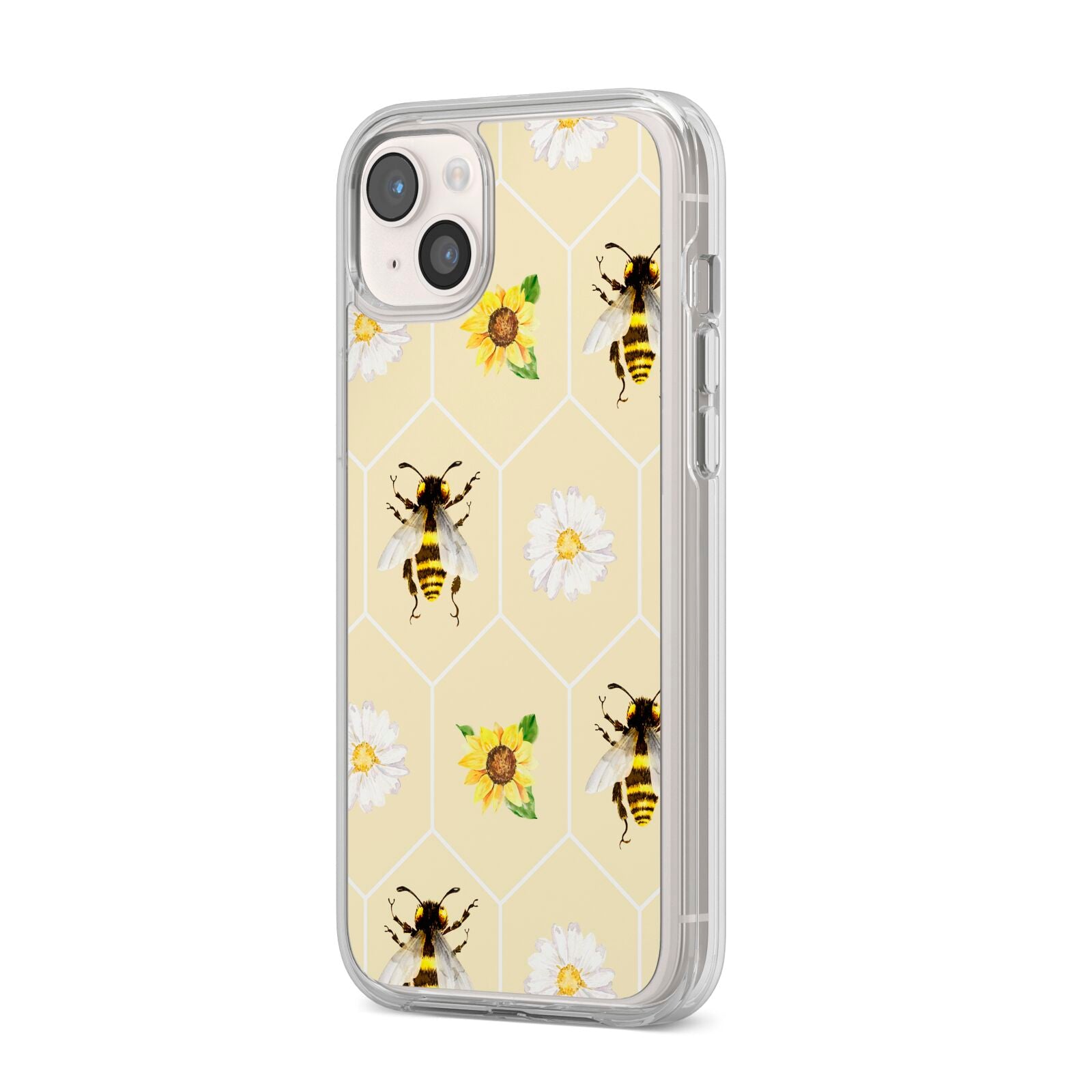 Daisies Bees and Sunflowers iPhone 14 Plus Clear Tough Case Starlight Angled Image