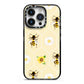 Daisies Bees and Sunflowers iPhone 14 Pro Black Impact Case on Silver phone