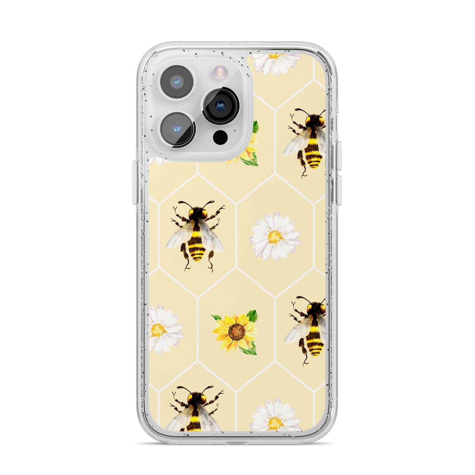Daisies Bees and Sunflowers iPhone 14 Pro Max Glitter Tough Case Silver