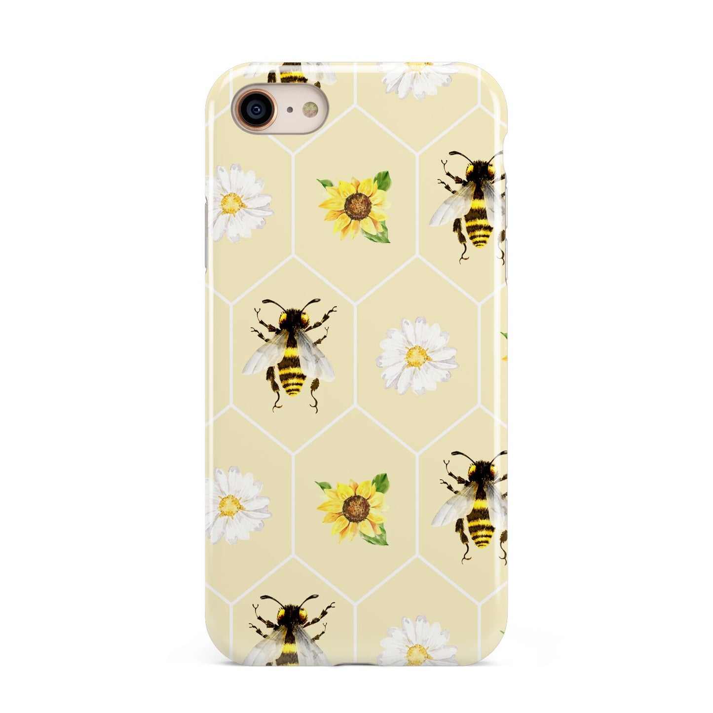 Daisies Bees and Sunflowers iPhone 8 3D Tough Case on Gold Phone