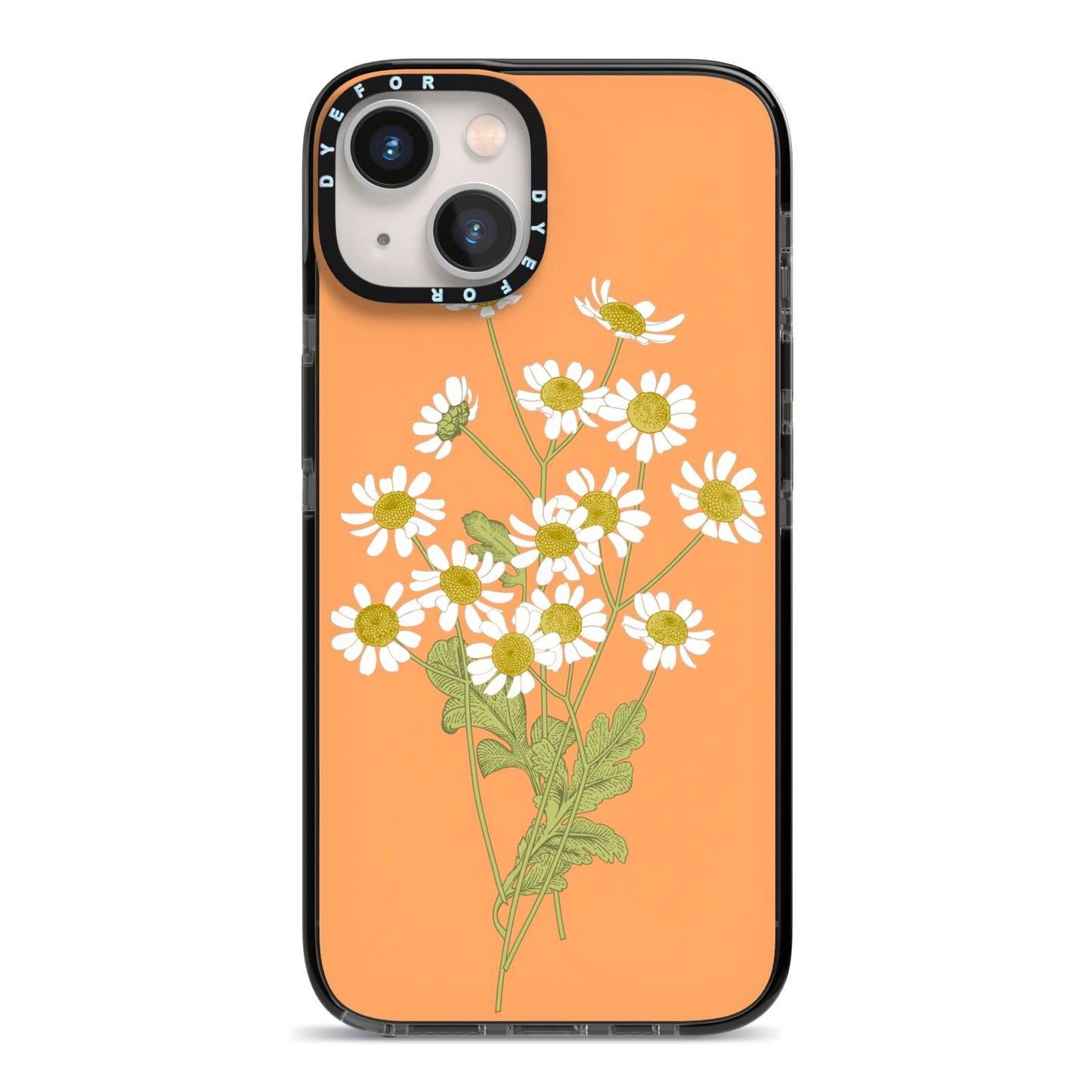 Daisies iPhone 13 Black Impact Case on Silver phone