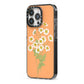 Daisies iPhone 13 Pro Black Impact Case Side Angle on Silver phone