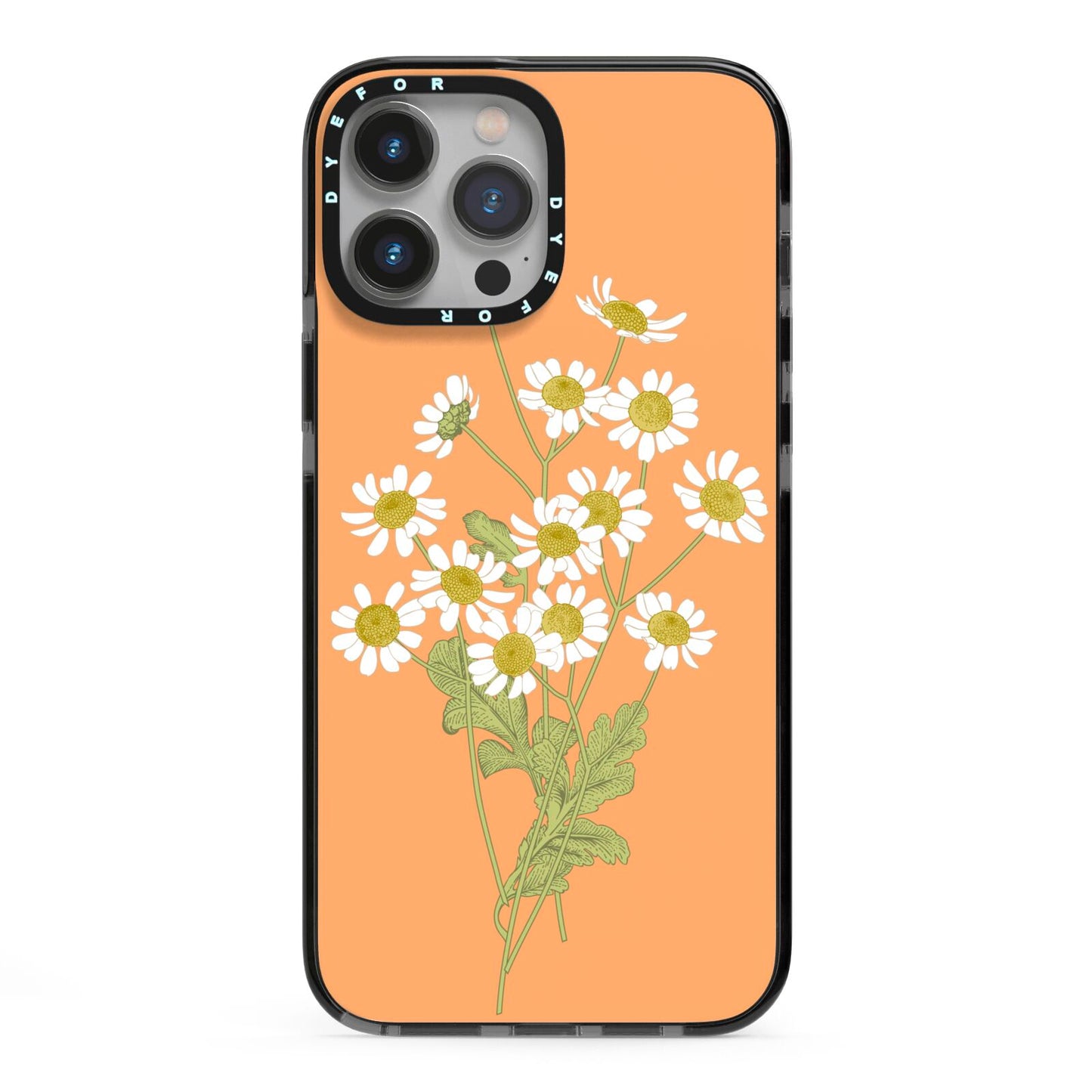 Daisies iPhone 13 Pro Max Black Impact Case on Silver phone
