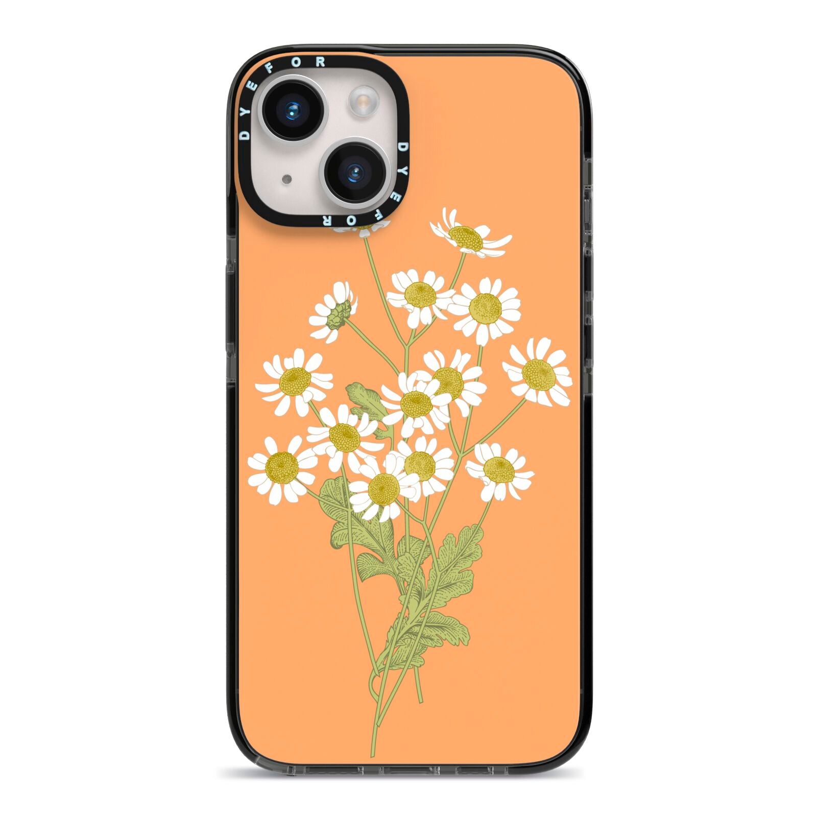 Daisies iPhone 14 Black Impact Case on Silver phone
