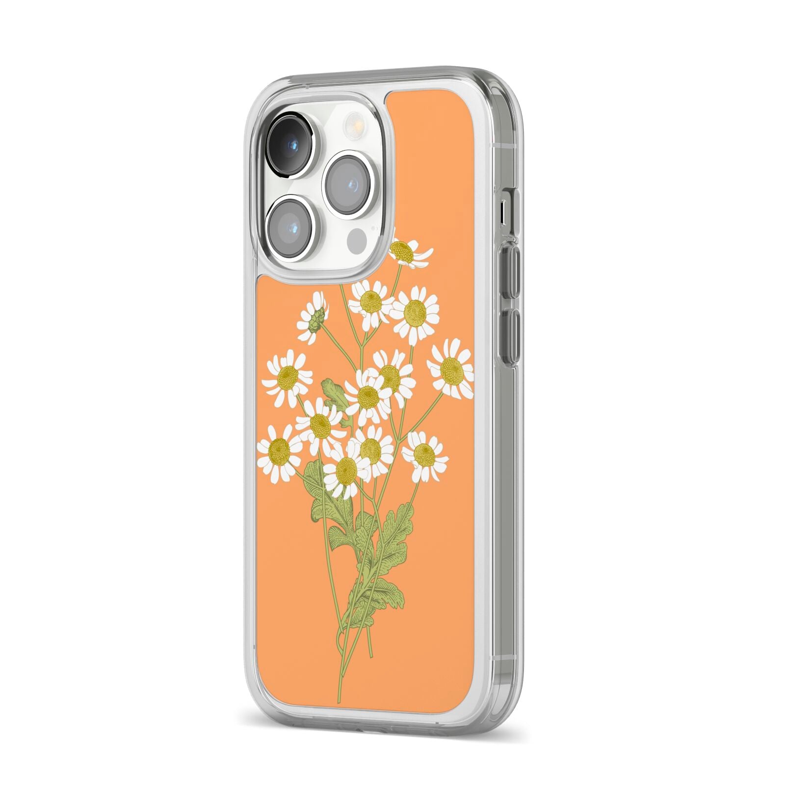 Daisies iPhone 14 Pro Clear Tough Case Silver Angled Image