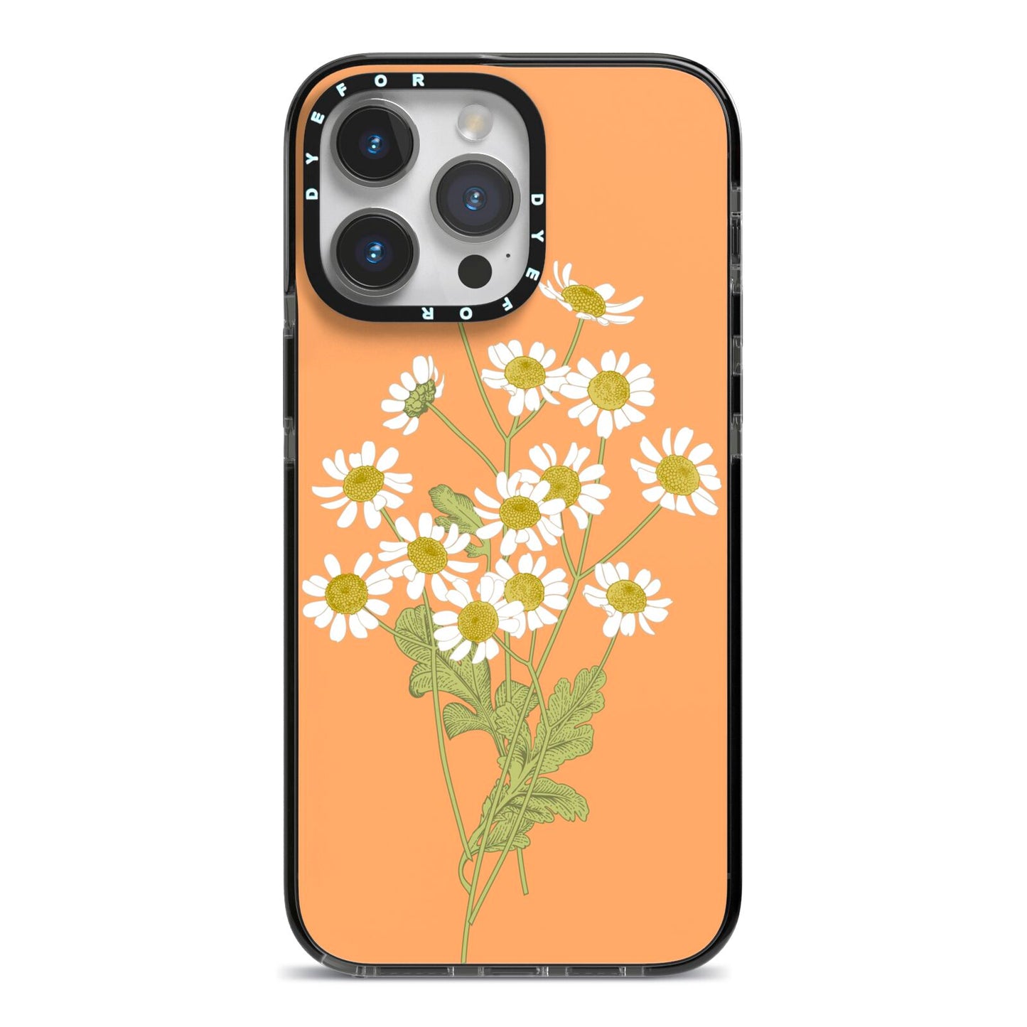 Daisies iPhone 14 Pro Max Black Impact Case on Silver phone