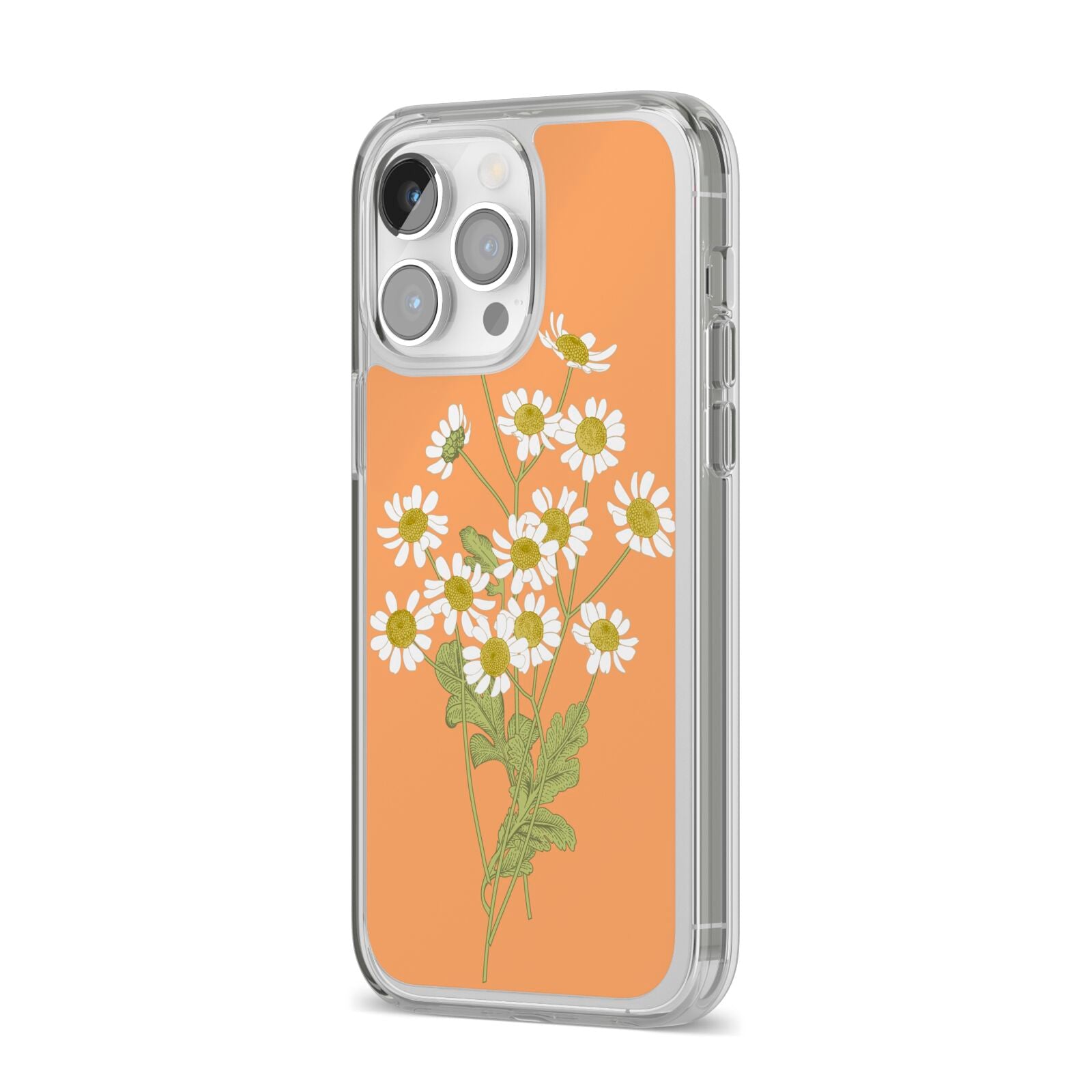 Daisies iPhone 14 Pro Max Clear Tough Case Silver Angled Image