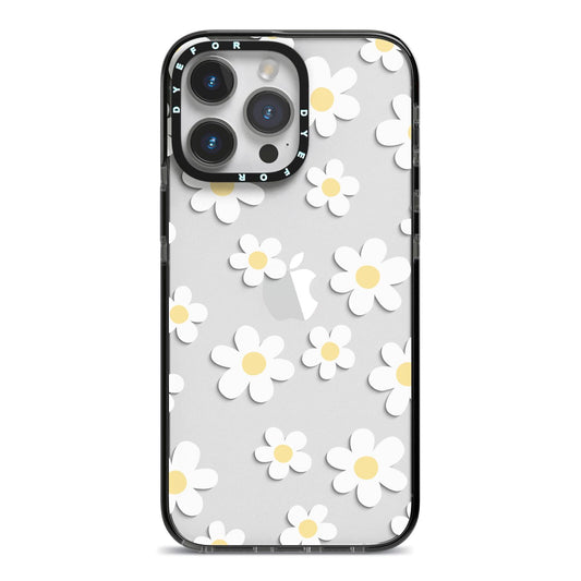 Daisy iPhone 14 Pro Max Black Impact Case on Silver phone