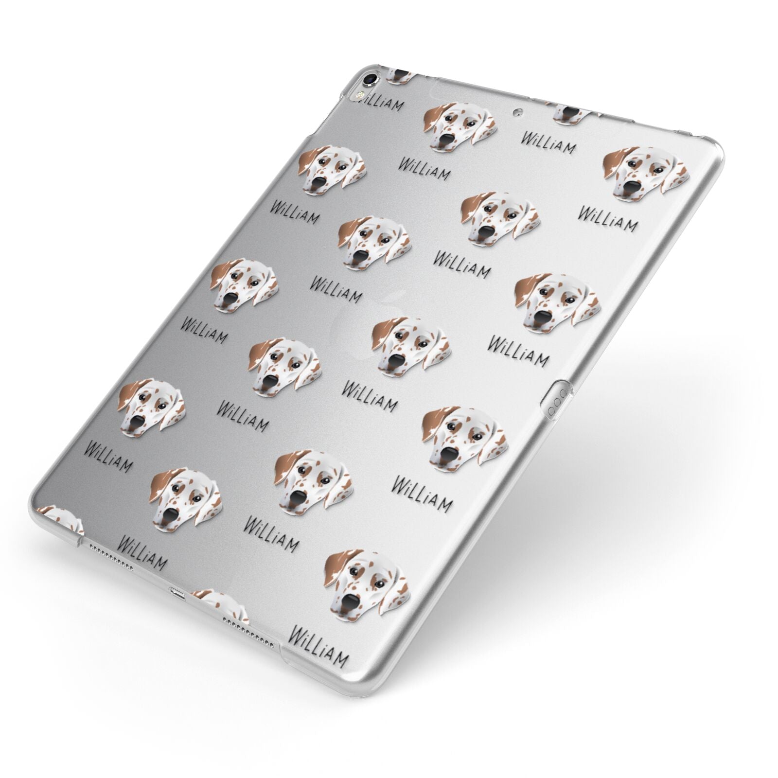 Dalmatian Icon with Name Apple iPad Case on Silver iPad Side View
