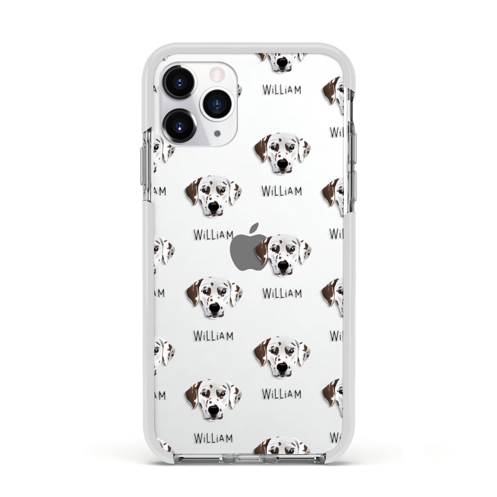 Dalmatian Icon with Name Apple iPhone 11 Pro in Silver with White Impact Case
