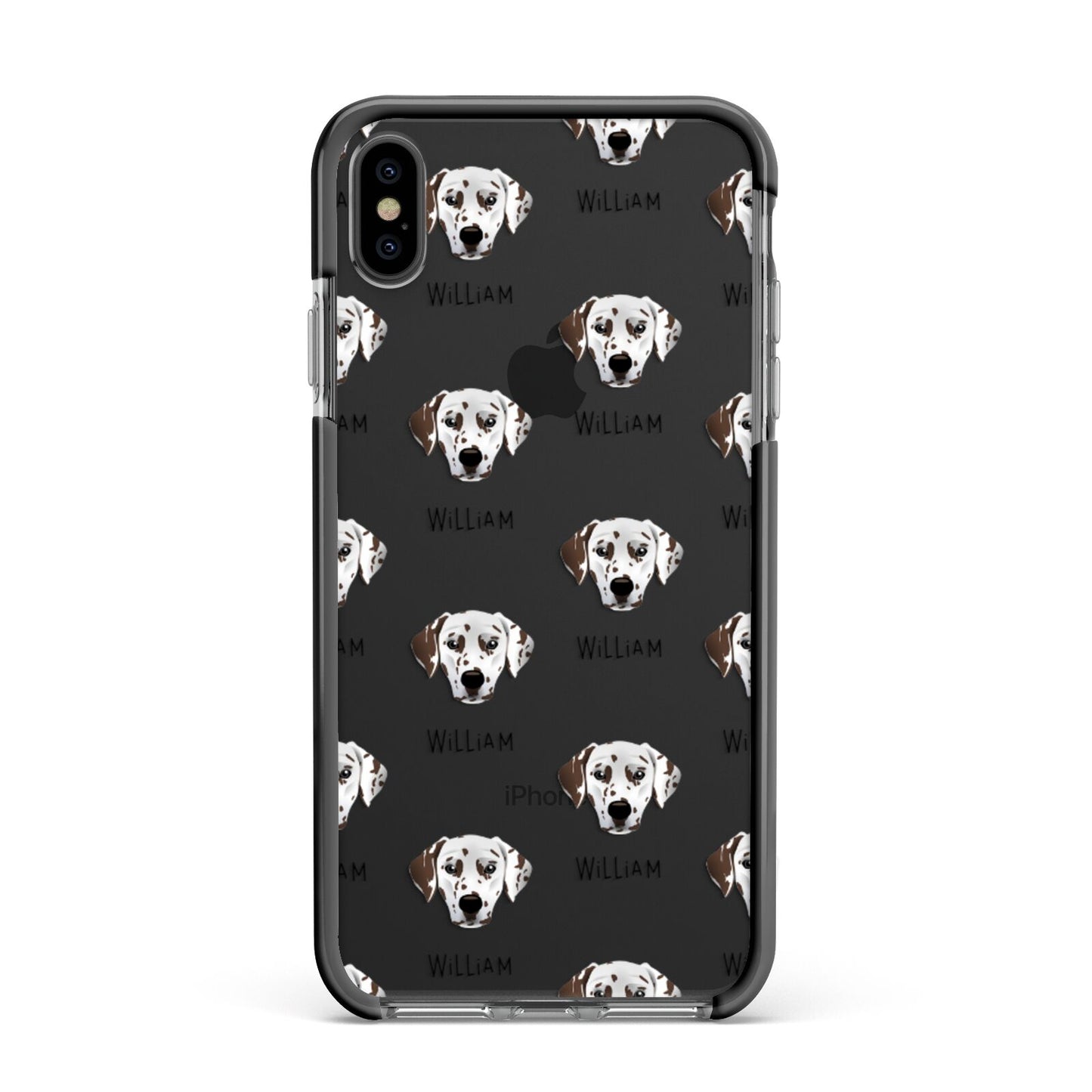 Dalmatian Icon with Name Apple iPhone Xs Max Impact Case Black Edge on Black Phone