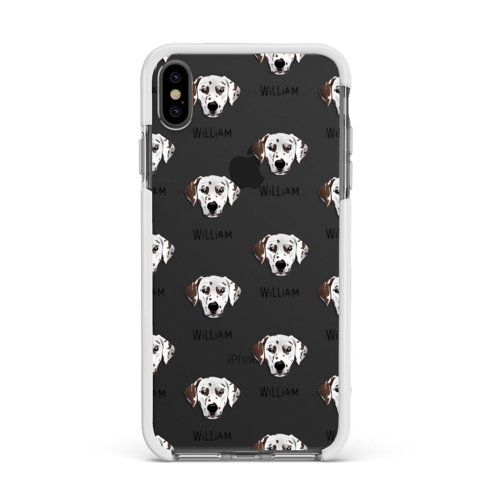 Dalmatian Icon with Name Apple iPhone Xs Max Impact Case White Edge on Black Phone
