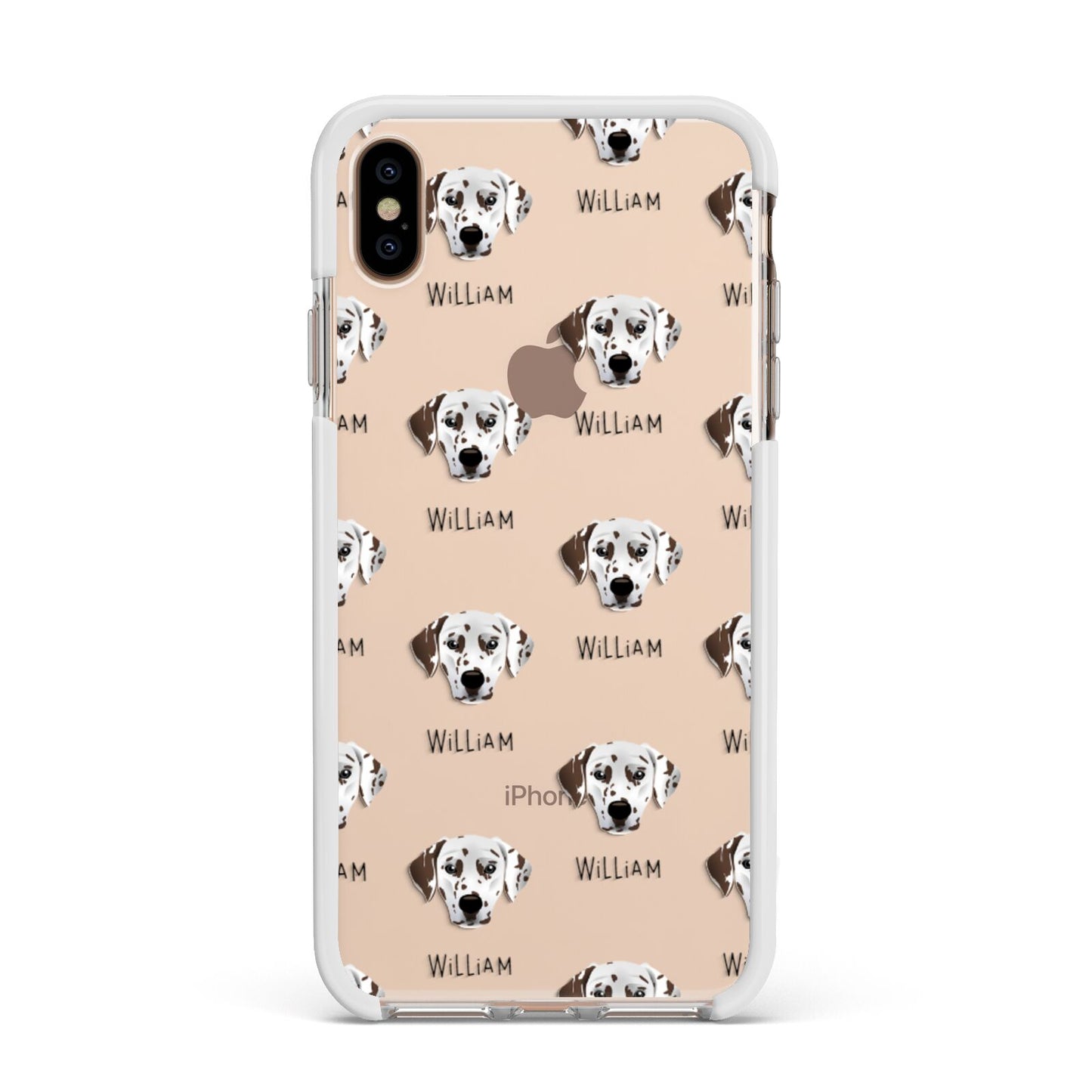 Dalmatian Icon with Name Apple iPhone Xs Max Impact Case White Edge on Gold Phone