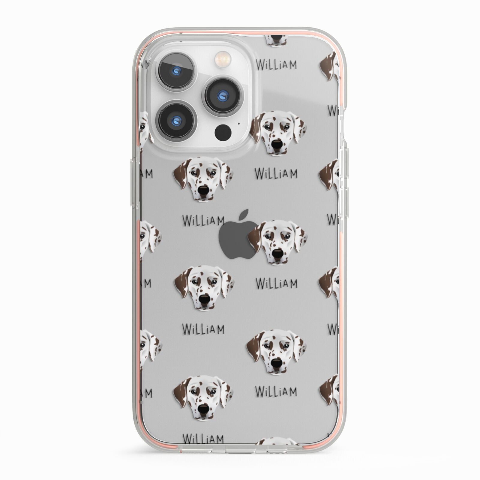 Dalmatian Icon with Name iPhone 13 Pro TPU Impact Case with Pink Edges