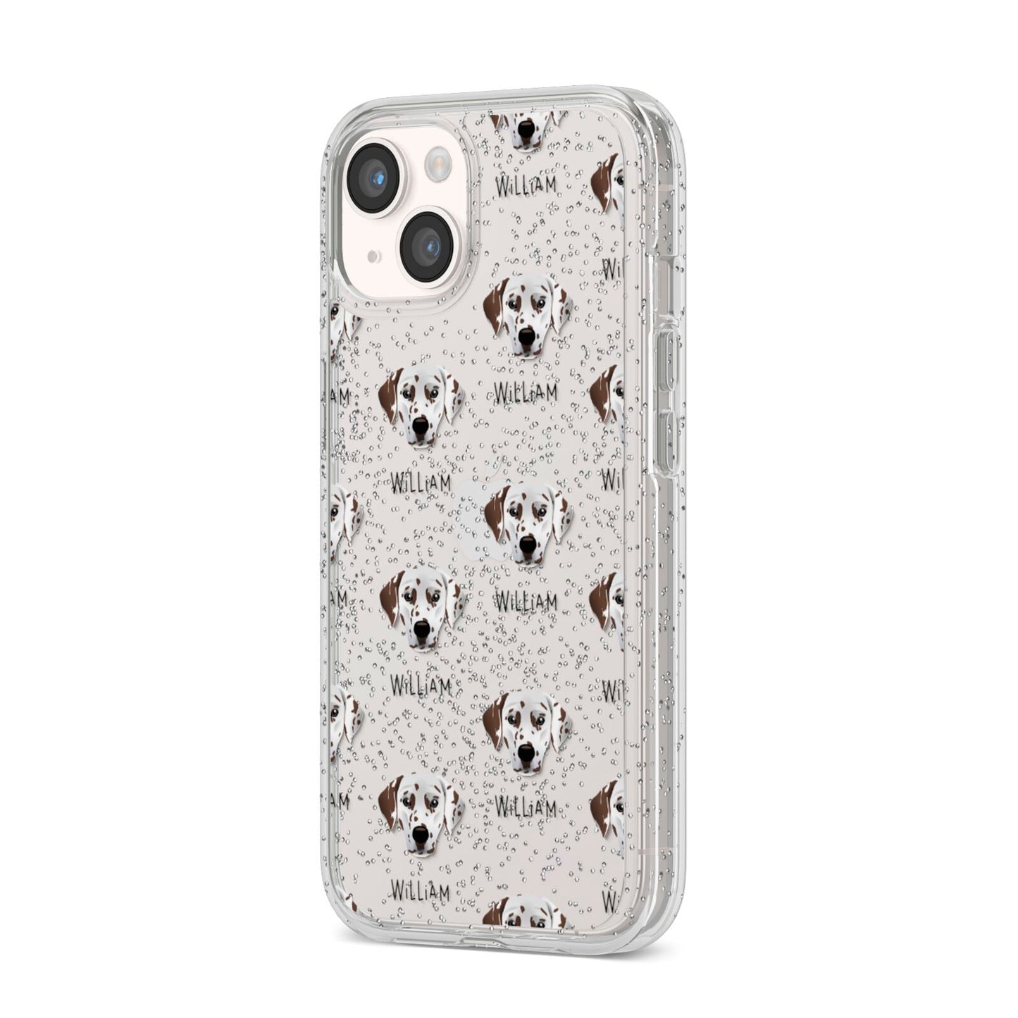 Dalmatian Icon with Name iPhone 14 Glitter Tough Case Starlight Angled Image