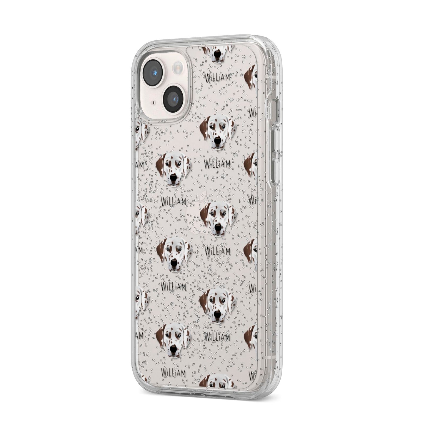 Dalmatian Icon with Name iPhone 14 Plus Glitter Tough Case Starlight Angled Image