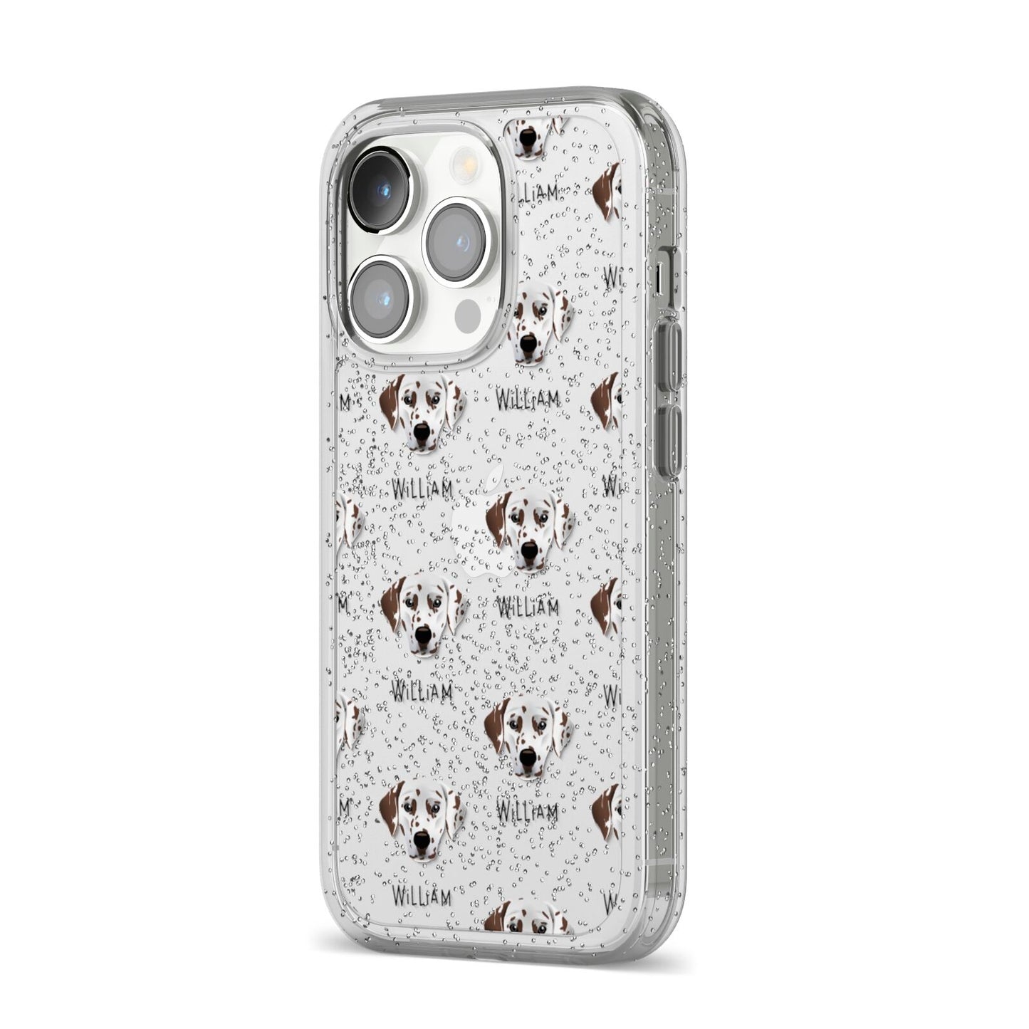 Dalmatian Icon with Name iPhone 14 Pro Glitter Tough Case Silver Angled Image