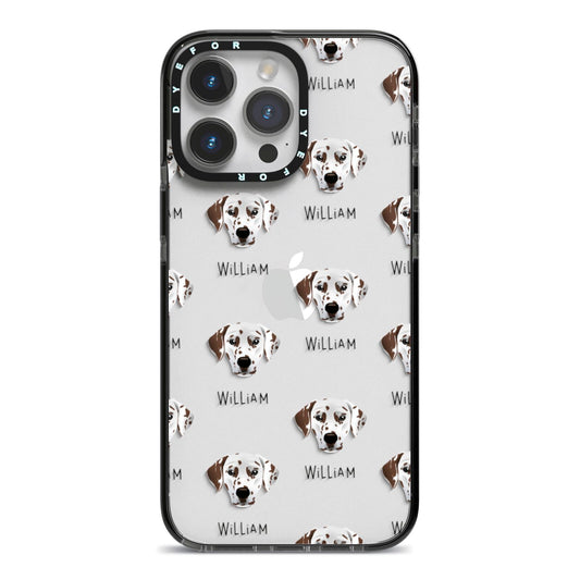 Dalmatian Icon with Name iPhone 14 Pro Max Black Impact Case on Silver phone