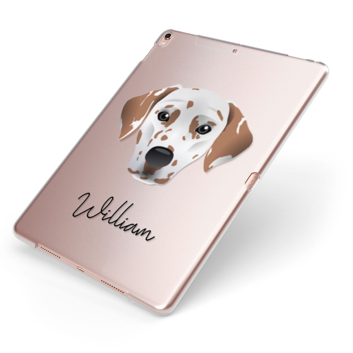 Dalmatian Personalised Apple iPad Case on Rose Gold iPad Side View