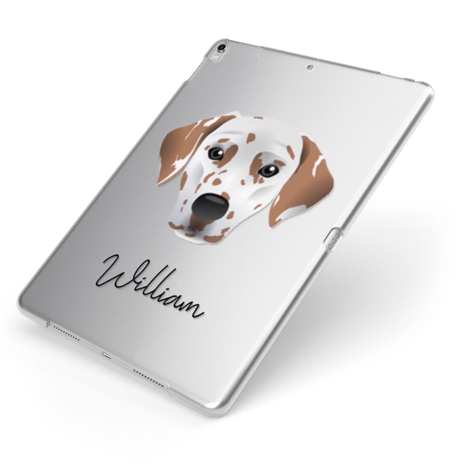 Dalmatian Personalised Apple iPad Case on Silver iPad Side View