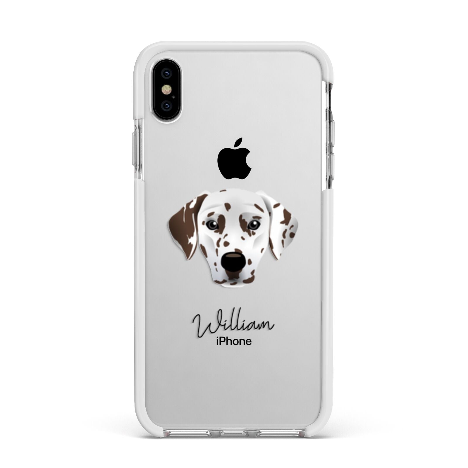 Dalmatian Personalised Apple iPhone Xs Max Impact Case White Edge on Silver Phone
