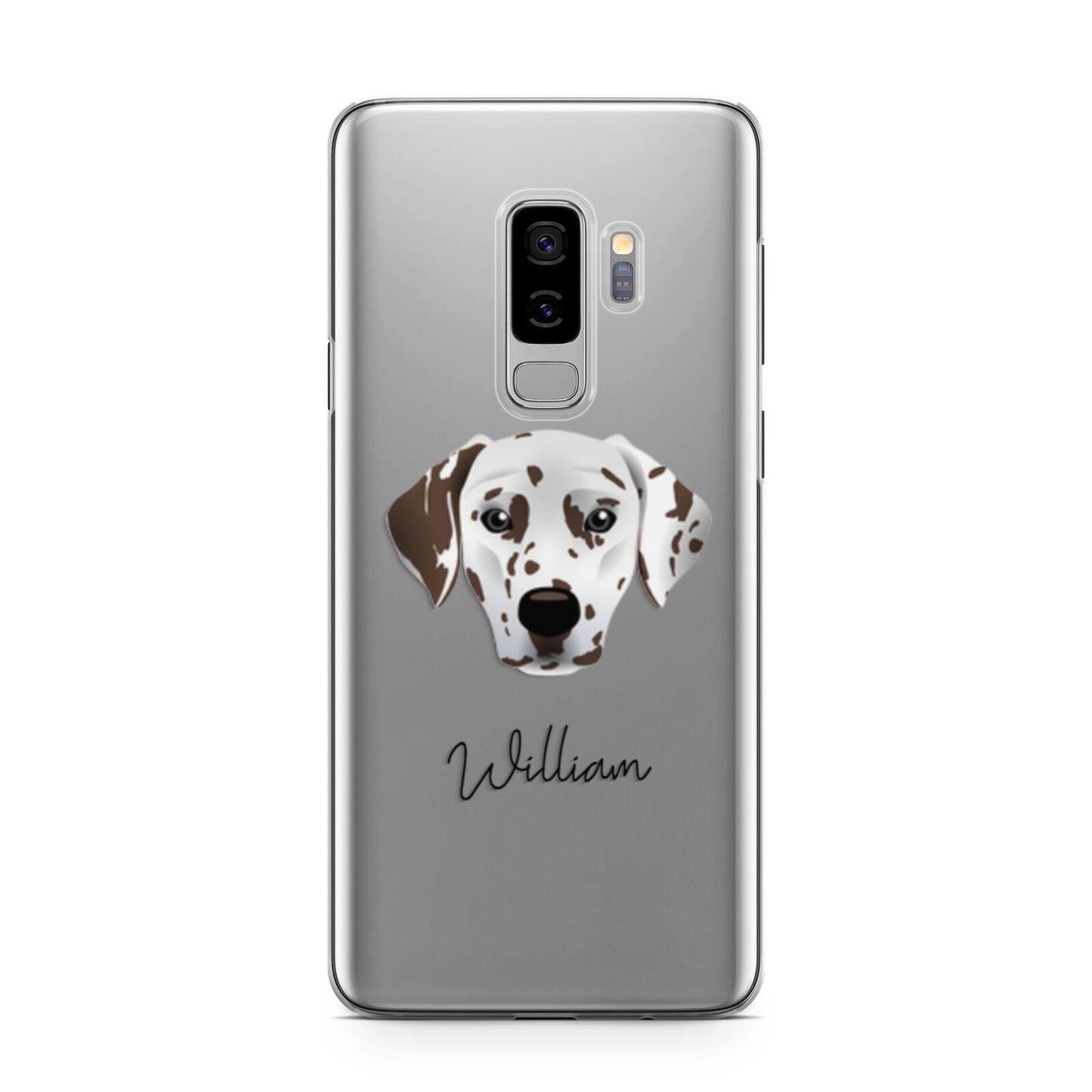 Dalmatian Personalised Samsung Galaxy S9 Plus Case on Silver phone