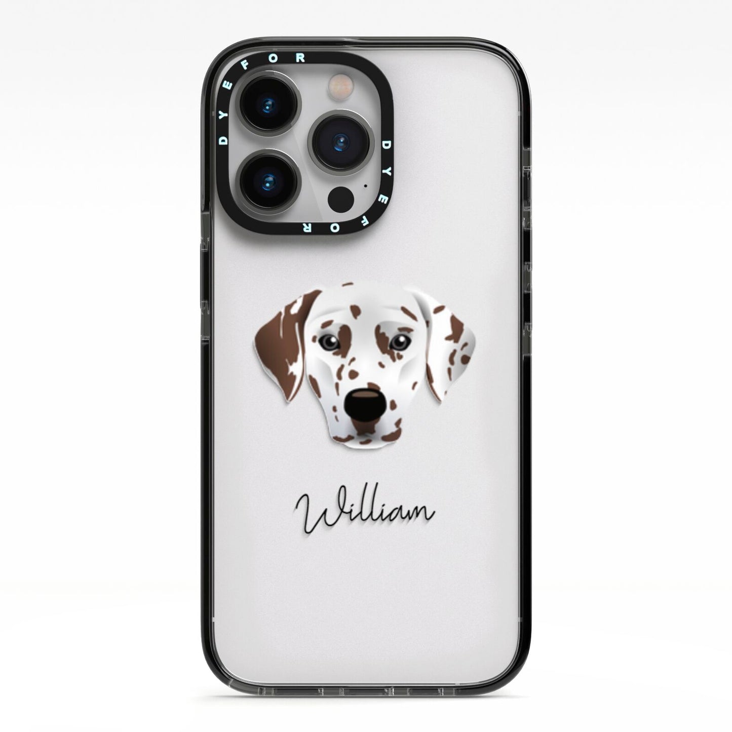Dalmatian Personalised iPhone 13 Pro Black Impact Case on Silver phone