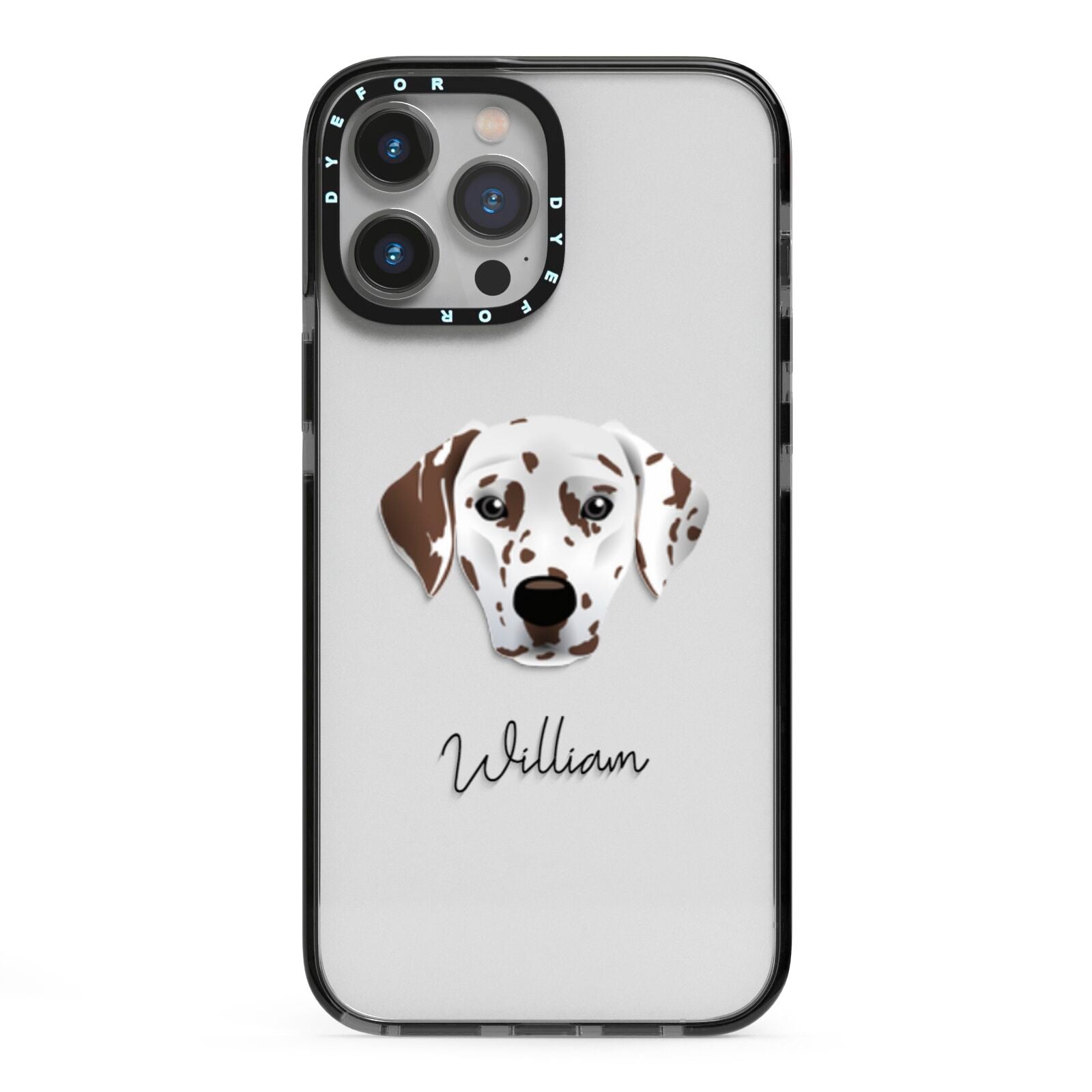 Dalmatian Personalised iPhone 13 Pro Max Black Impact Case on Silver phone