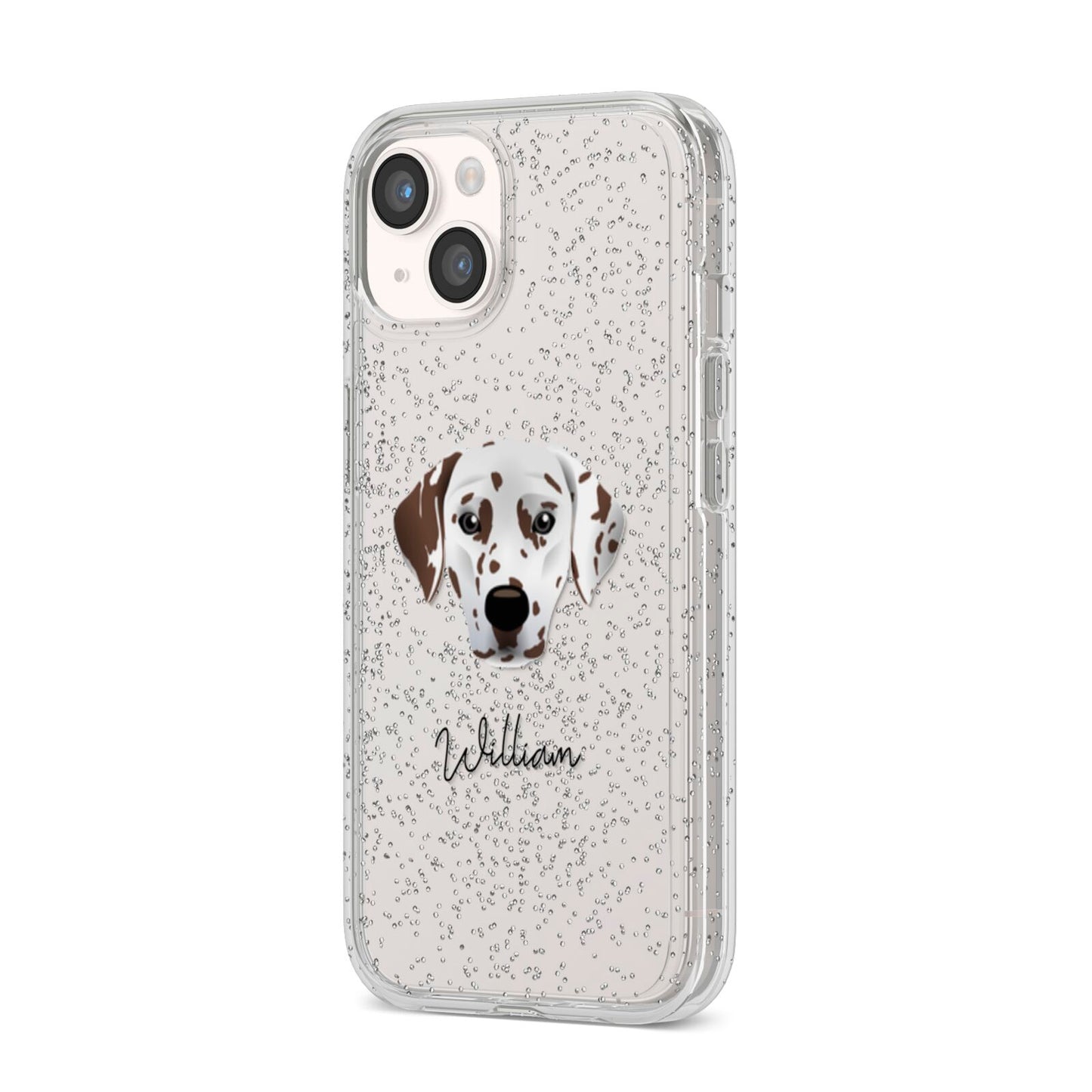 Dalmatian Personalised iPhone 14 Glitter Tough Case Starlight Angled Image