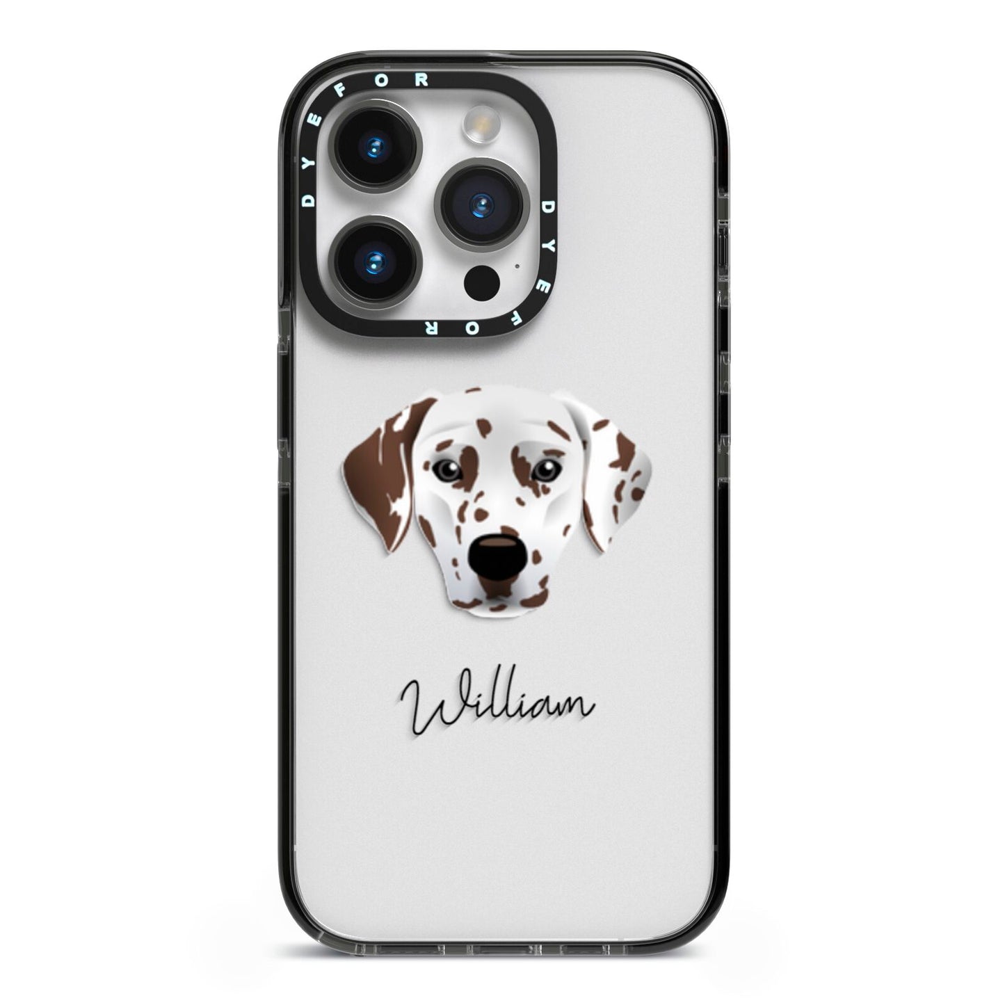 Dalmatian Personalised iPhone 14 Pro Black Impact Case on Silver phone
