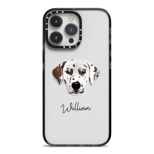 Dalmatian Personalised iPhone 14 Pro Max Black Impact Case on Silver phone