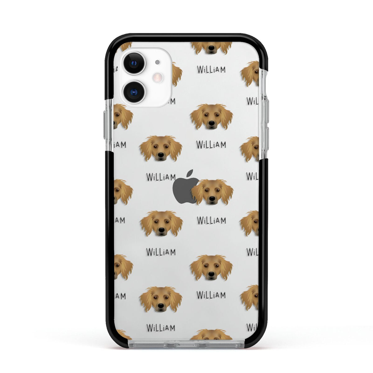Dameranian Icon with Name Apple iPhone 11 in White with Black Impact Case